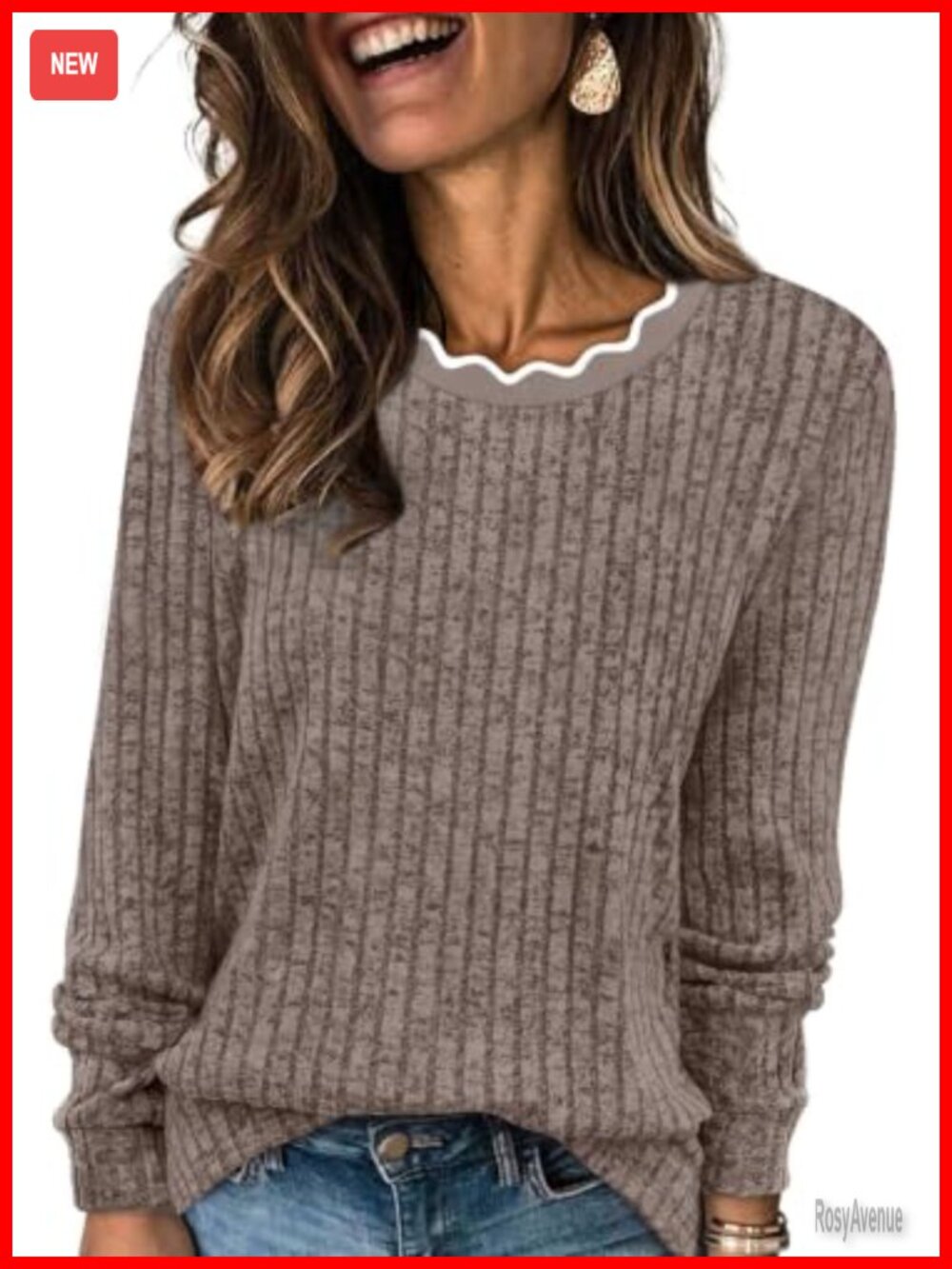 Womens Long Sleeve Tunic Top Lightweight Scallop Neck Fall Sweater
